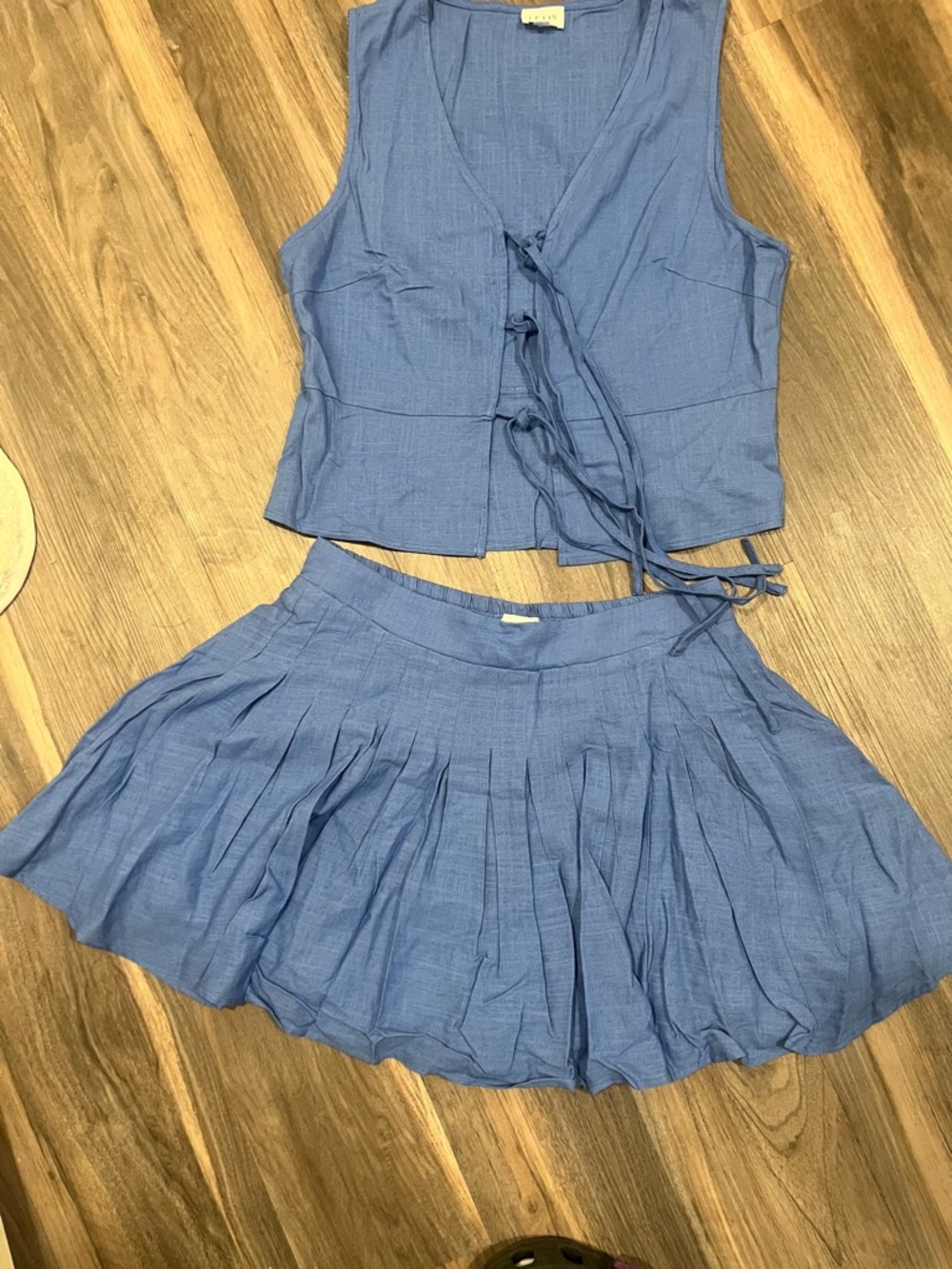 Vintage Blue Circle Skirt - Flowy Pleated Mini